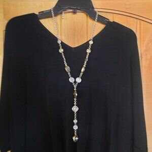 Chico's Medieval Style Hammered Mixed Metals Long Necklace with Rhinestones